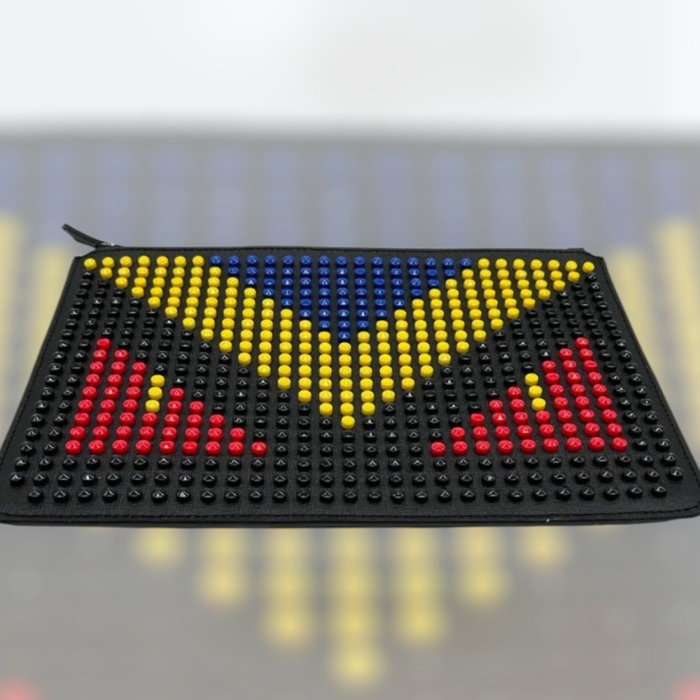 Fendi Monster Studs Leather Clutch Leather Bag Multicolor Rare LARGE Limited Ed - Picture 4 of 16